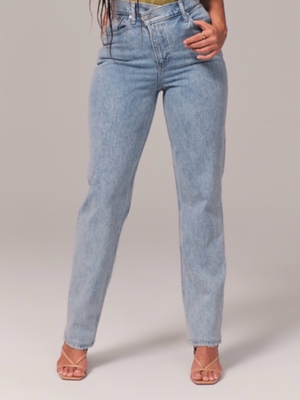 Abercrombie & Fitch crossover button Light Blue Straight Leg Dad Jeans